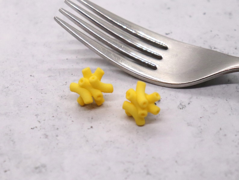 Mac N Cheese Stud Earrings: 3D Printed Macaroni and Cheese Posts, Funny Gift for Her, Foodie Gift, Mac and Cheese Miniature Food, Food Gifts image 3