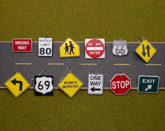MIX N&#39; MATCH Traffic Road Sign Earring, Laser-Cut & Laser-Etched Acrylic