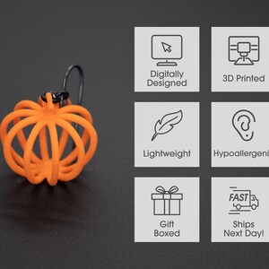 Wireframe Pumpkin Earrings, 3D Printed Harvest Fall Jewelry image 4