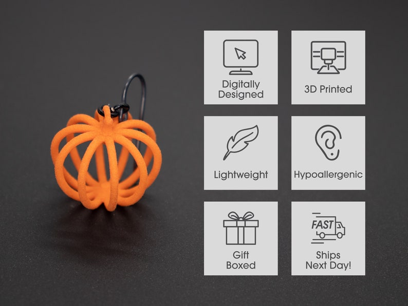 Wireframe Pumpkin Earrings, 3D Printed Harvest Fall Jewelry image 4