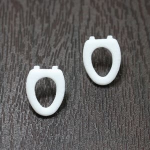 Toilet Seat Stud Earring, 3D Printed White Nylon Posts Gag Gift