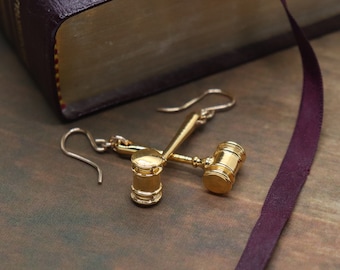 Pendientes de martillo: joyería jurídica impresa en 3D, chapada en oro de 18 quilates, joyas para abogados, regalo para abogados, pendientes de juez, regalos para la facultad de derecho