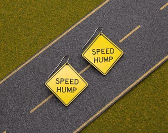 Speed Hump Road Sign Earrings: Adult Gag Gift, Bachelorette Party Gift, Funny Jewelry for Friends Bachelorette, Street Sign Novelty Earrings