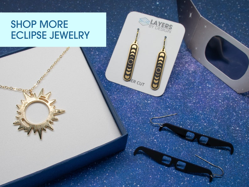 Solar Eclipse Earrings, Solar Eclipse Phases, Timeline of 2024 Solar Eclipse, Gold Space Jewelry, Astronomy Gift for 2024 Solar Eclipse image 10