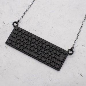 Computer Keyboard Necklace, 3D Printed Black Nylon Tech Gift image 5