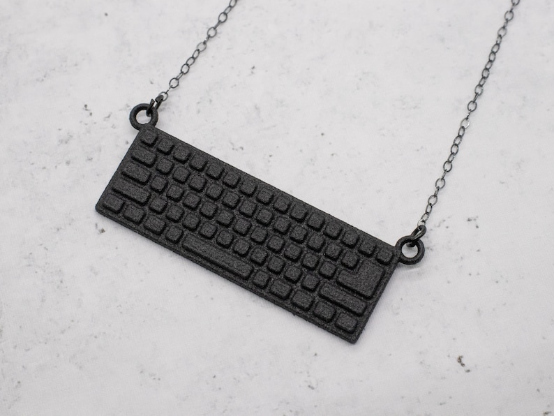 Computer Keyboard Necklace, 3D Printed Black Nylon Tech Gift image 5