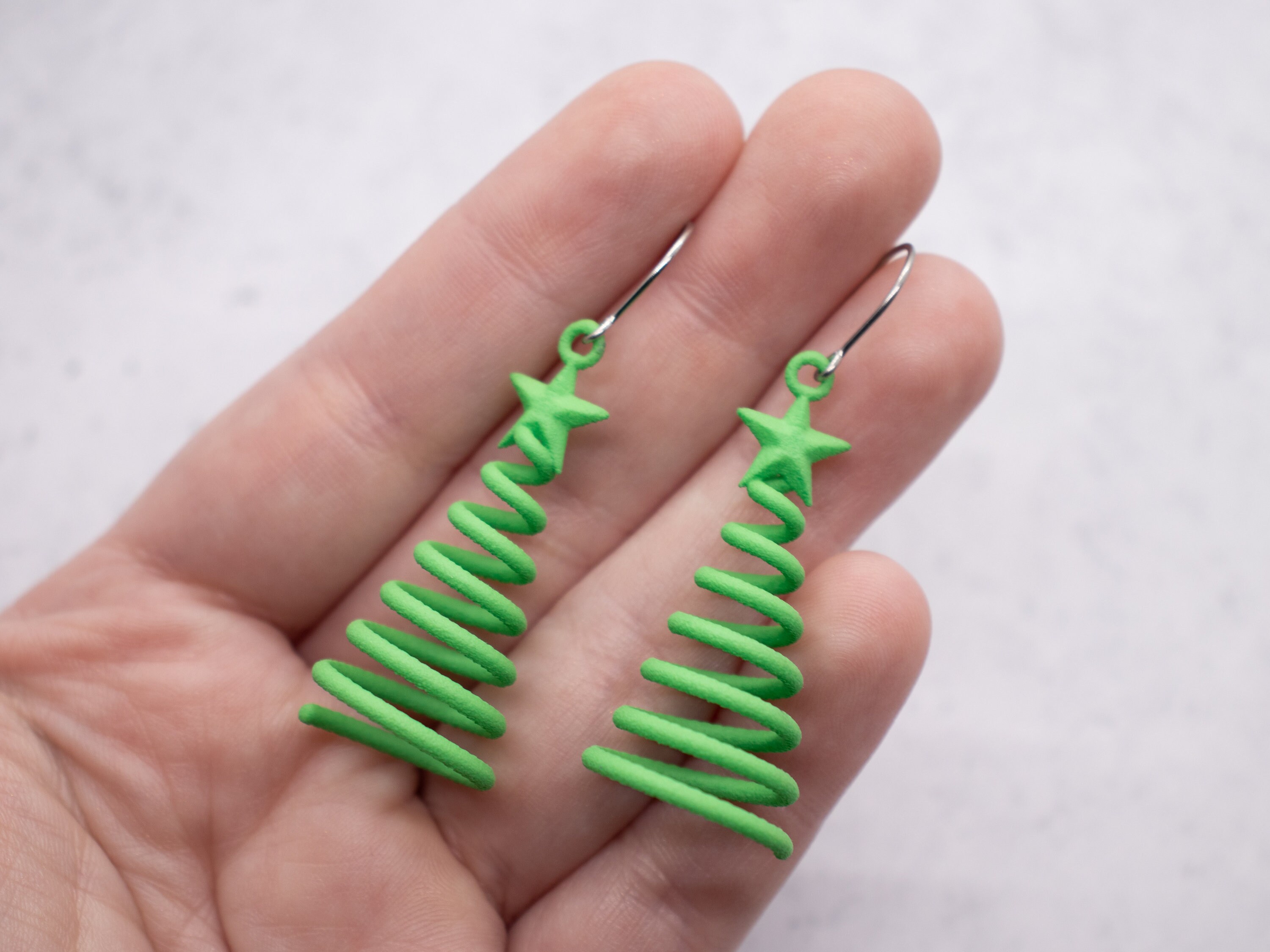 Spiral Christmas Tree Earrings 3D Printed Holiday Jewelry Etsy