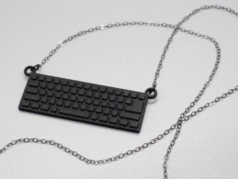 Computer Keyboard Necklace, 3D Printed Black Nylon Tech Gift image 7