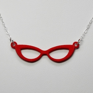Cat Eye Glasses Necklace, 3D Printed Nylon Jewelry for Optometrist, Optician, or Ophthalmologist