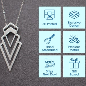 Valorous Necklace, Art Deco Jewelry, 3D Printed Jewelry, Silver Jewelry for Women, Gold Trendy Jewelry, Sterling Geometric Jewelry image 2