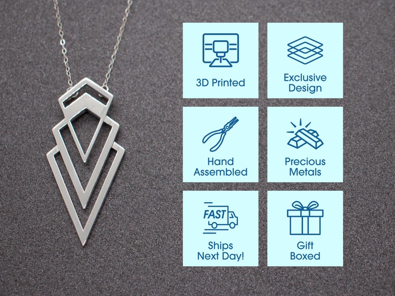 Valorous Necklace, Art Deco Jewelry, 3D Printed Jewelry, Silver Jewelry for Women, Gold Trendy Jewelry, Sterling Geometric Jewelry image 2