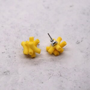 Mac N Cheese Stud Earrings: 3D Printed Macaroni and Cheese Posts, Funny Gift for Her, Foodie Gift, Mac and Cheese Miniature Food, Food Gifts image 5