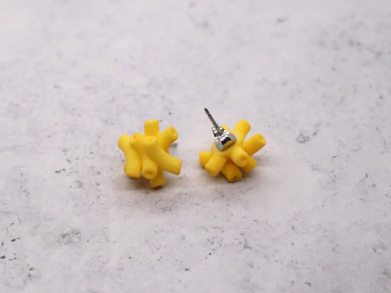 Mac N Cheese Stud Earrings: 3D Printed Macaroni and Cheese Posts, Funny Gift for Her, Foodie Gift, Mac and Cheese Miniature Food, Food Gifts image 5