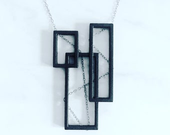 Architecture Necklace, 3D Printed Nylon with Black Sterling Silver Chain
