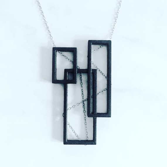 Architecture Necklace, 3D Printed Nylon With Black Sterling Silver