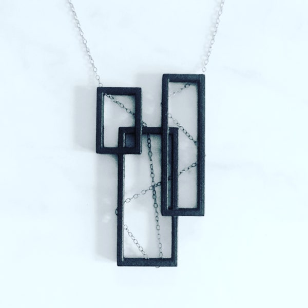 Architecture Necklace, 3D Printed Nylon with Black Sterling Silver Chain