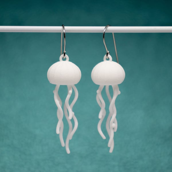 Jellyfish Earrings, 3D Printed Nautical Jewelry, Nautical Jewelry, Dangly Earrings for Jellyfish Lovers, Jellyfish Gift, Fun Earrings