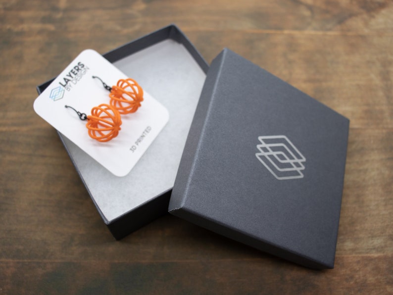 Wireframe Pumpkin Earrings, 3D Printed Harvest Fall Jewelry image 6