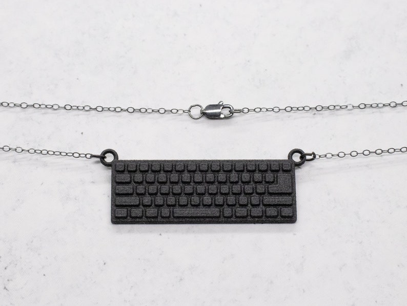 Computer Keyboard Necklace, 3D Printed Black Nylon Tech Gift image 4