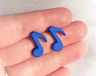 Blauwe muziekoorbellen achtste noot: 3D-geprinte oorbellen, muziekoorbellen, blauwe oorbellen muziekoorbellen, marchingband-sieraden