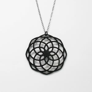 Classic Spiral Pendant, 3D Printed Black Necklace of Fibonacci Number