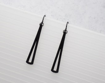 Pendientes colgantes: Impresos en 3D en nailon negro, cadena de plata de ley negra, pendientes modernos, pendientes largos, pendientes geométricos