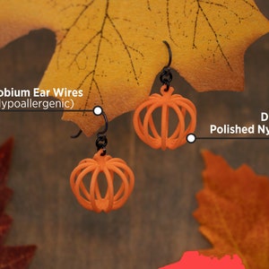 Wireframe Pumpkin Earrings, 3D Printed Harvest Fall Jewelry image 2