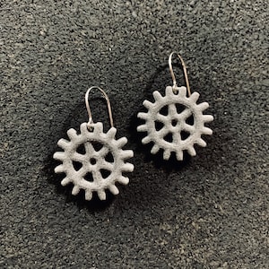 Gear Earrings, 3D Printed Mechanical Cog/Spur Jewelry