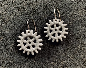 Gear Earrings, 3D Printed Mechanical Cog/Spur Jewelry