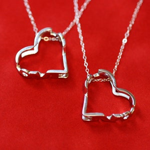 Heart Pendant with Love, Hidden Love Pendant for Valentine, 3D Printed Rhodium Pendant, Valentine&#39;s Day Gift for Her, Heart Jewelry