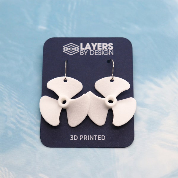 Boat Prop Earring, 3D Printed White Nylon Ship Propellers