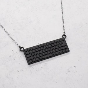 Computer Keyboard Necklace, 3D Printed Black Nylon Tech Gift image 3