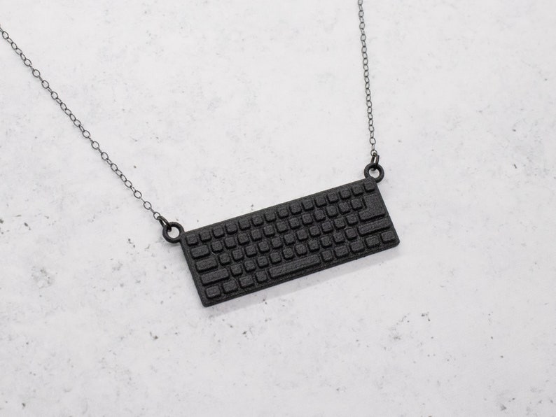 Computer Keyboard Necklace, 3D Printed Black Nylon Tech Gift image 3