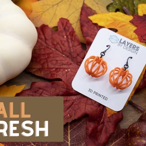 Wireframe Pumpkin Earrings, 3D Printed Harvest Fall Jewelry image 7