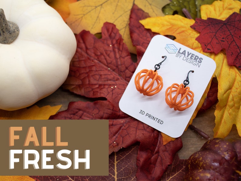 Wireframe Pumpkin Earrings, 3D Printed Harvest Fall Jewelry image 7
