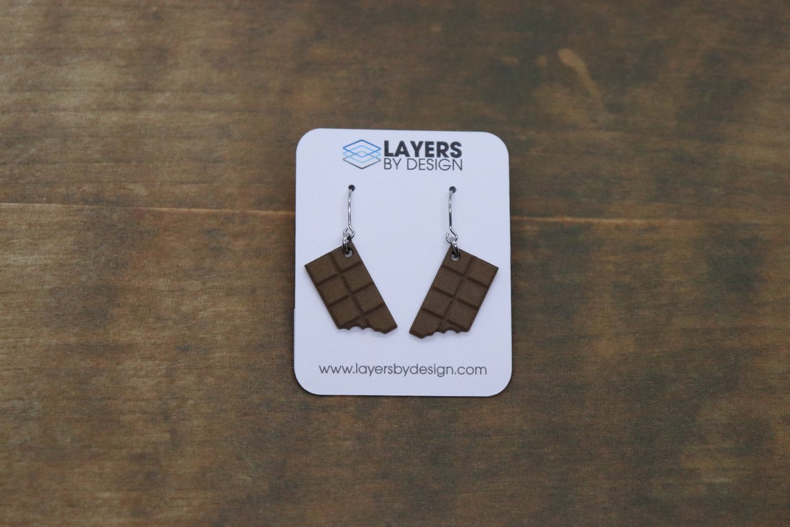 Chocolate Candy Bar Earrings 3D Printed Bite of Milk Etsy