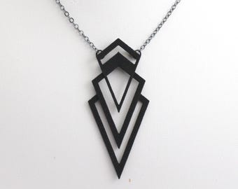 Moedige art-decohanger: 3D-geprinte ketting van zwart nylon en sterlingzilver