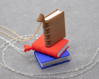Book Pendant, 3D Printed Nylon Necklace