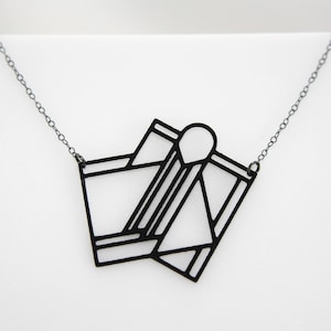 A Little Off-Center Necklace, 3D Printed Black Necklace, Art Deco Jewelry