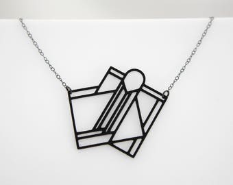 A Little Off-Center Ketting: 3D-geprinte zwarte ketting, art-decosieraden