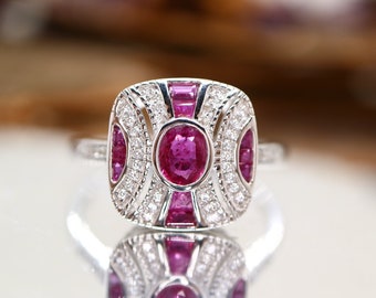 Art deco pattern ruby and silver ring - 1920s design / art deco vintage / ruby gemstone / ruby jewelry / gatsby era / cherry ruby