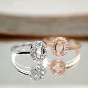 Oval Halo Sterling Silver Ring Setting: 8x6mm Center Stone