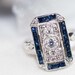 Blue sapphire and silver ring in Art deco design - Vintage sapphire engagement ring