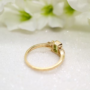 Art deco style gold ring with green peridot stone in emerald cut Peridot ring / 9k gold ring image 7