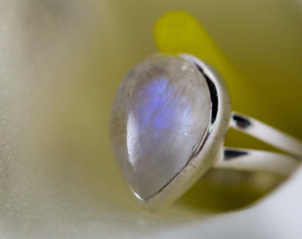 Anello A Goccia In Pietra Di Luna Arcobaleno Fatto A Mano In - Foto 8
