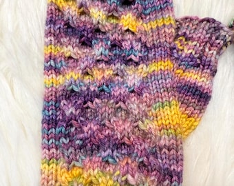 Fingerless Colorway Gloves, Garden Flowers Cable Knit