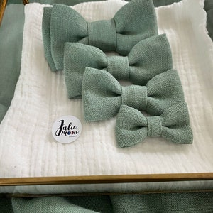 Sage / eucalyptus / green linen bow tie, wedding accessories, knot, man, child, woman, ceremony, civil partnership, image 2