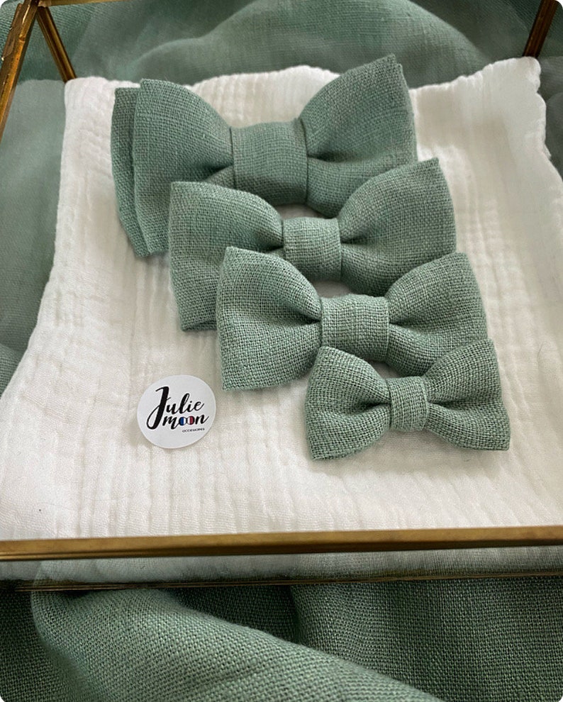 Sage / eucalyptus / green linen bow tie, wedding accessories, knot, man, child, woman, ceremony, civil partnership, image 2