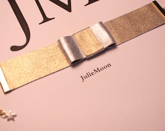 wide leather, gold and silver knot bracelet