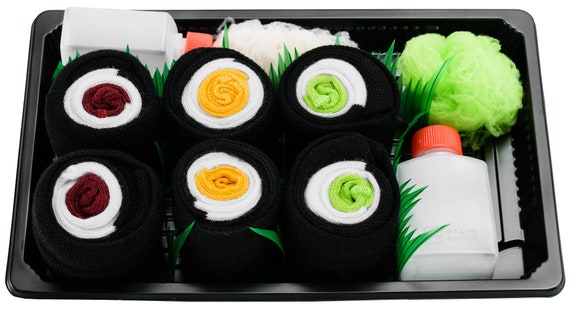 Sushi Socks Box 2 Pairs Salmon Cucumber Maki Cool Gift Present